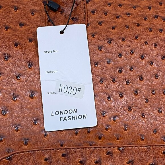 NWT London Fashion Tan Faux Ostrich Tote – Lock & Key, Multiple Pockets - Picture 13 of 13
